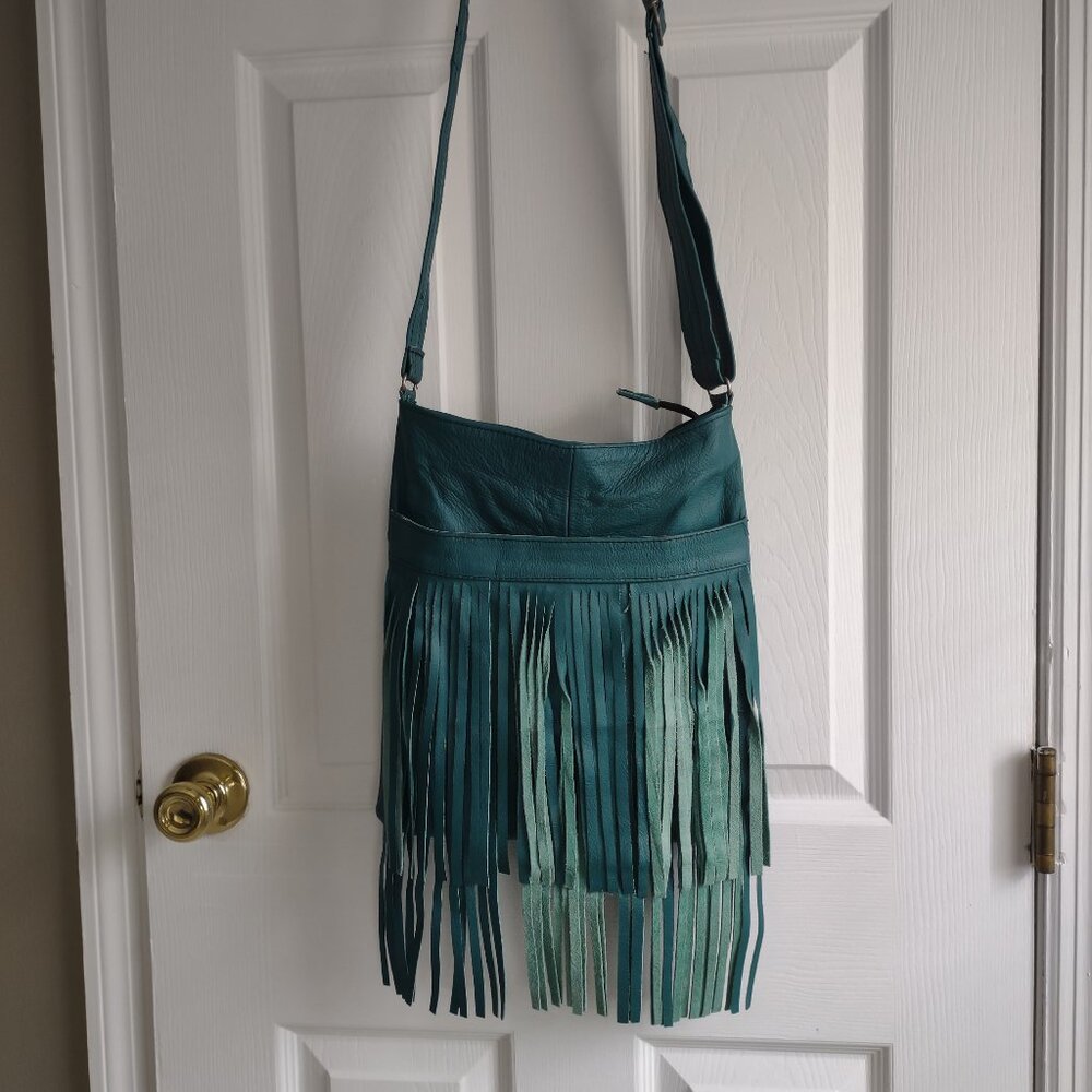 Vintage boho moto western leather fringe crossbody - handmade in Mexico - NWOT